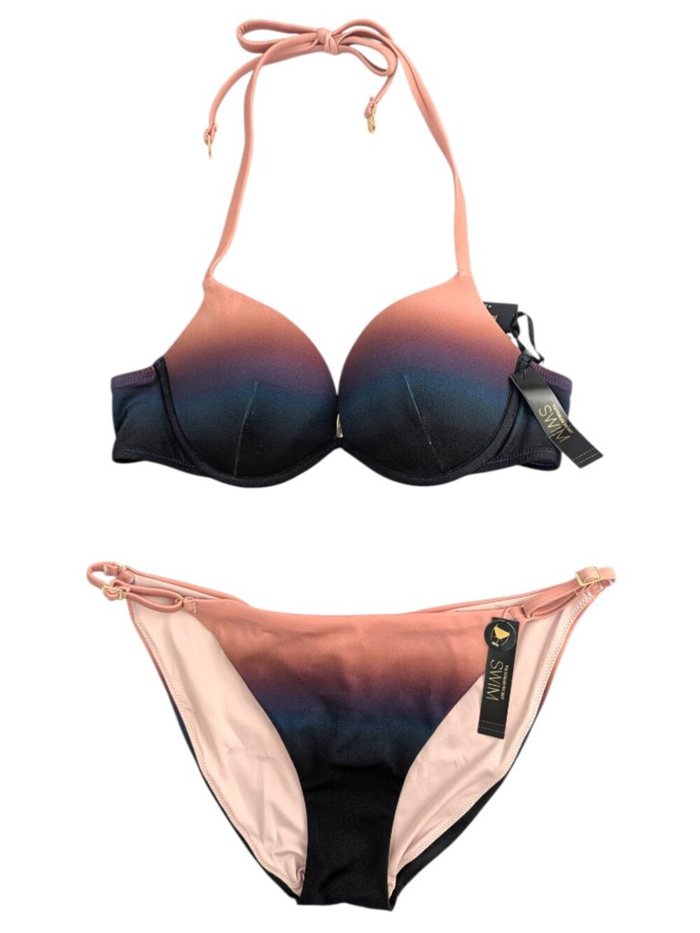 Victoria's Secret Sunset Ombre Bikini Set Push Up Halter Size 36B / L